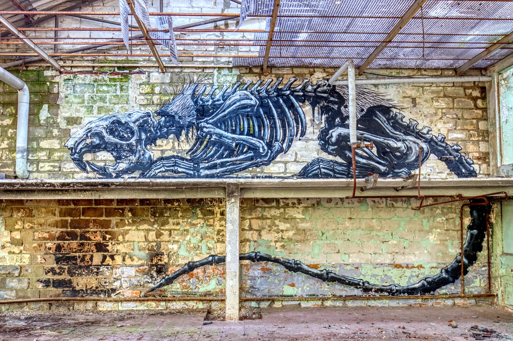 HDR graffiti streetart street-art street art skeleton factory urbex roa klaas van der linden kunst kunstwerk decay verlaten lost place places abandoned